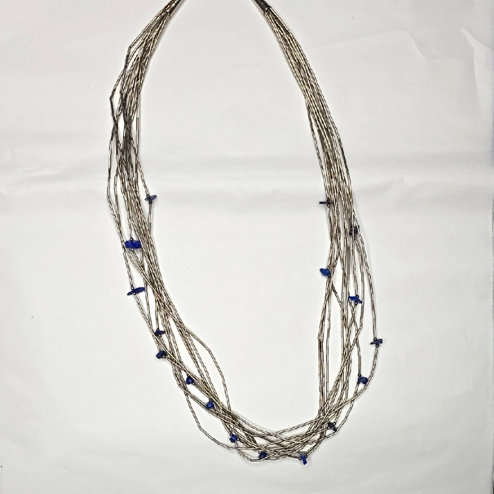 Liquid Silver and Blue Beaded Necklace